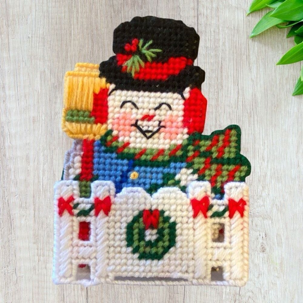 Vintage Plastic Canvas Snowman Drink Coasters